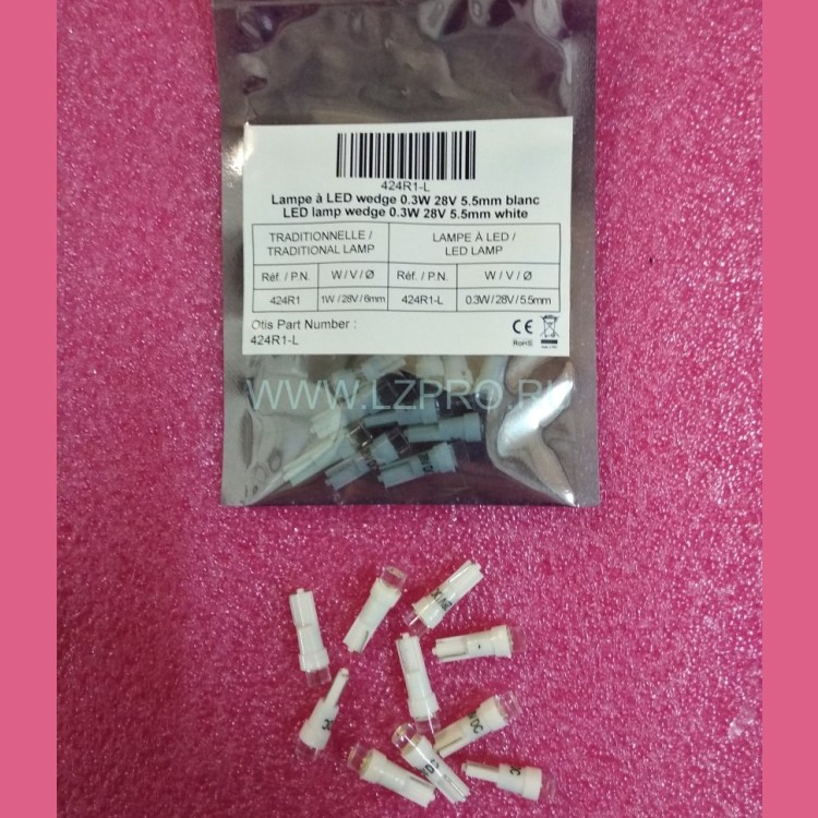 Лампа сигнальная кнопки NAO LED 28В 0,3Вт L=20мм D=6мм Т1 3/4 424R1-L